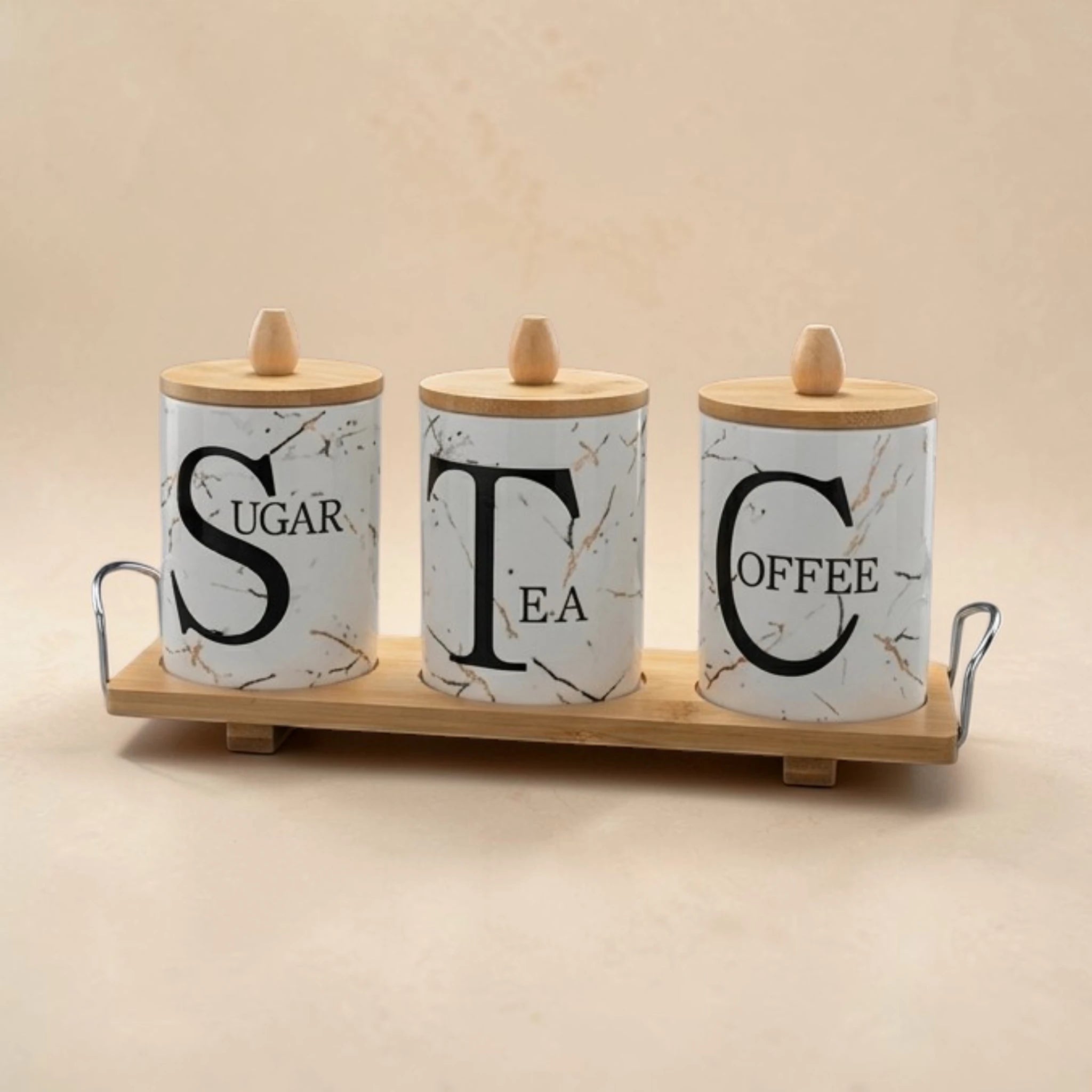 3-Piece Ceramic Canister Set with Tray