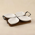 Ceramic Leaf Serving Set with Wooden Tray