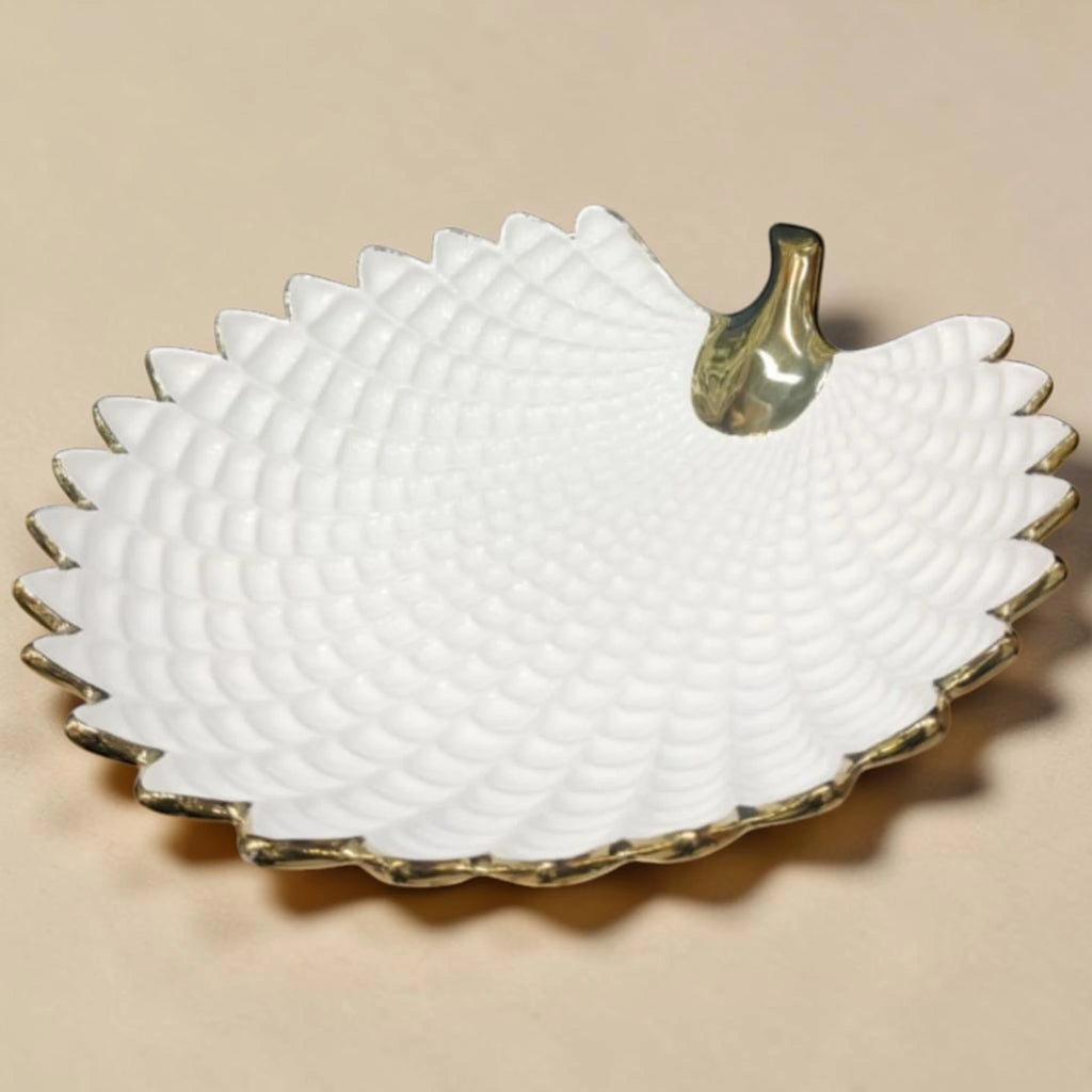 Gilded Scallop-Leaf Ceramic Serving Dish