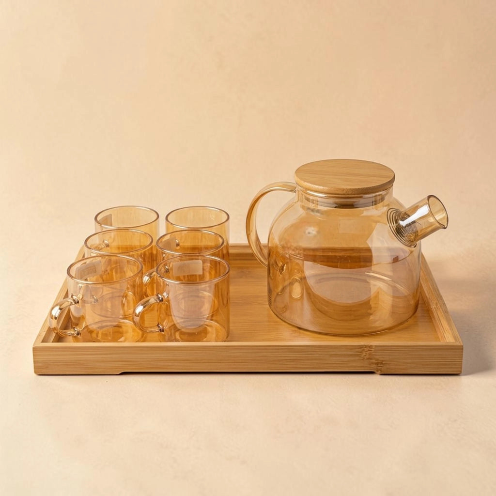Glass Tea Set with Bamboo Tray – Minimal Luxe Edition