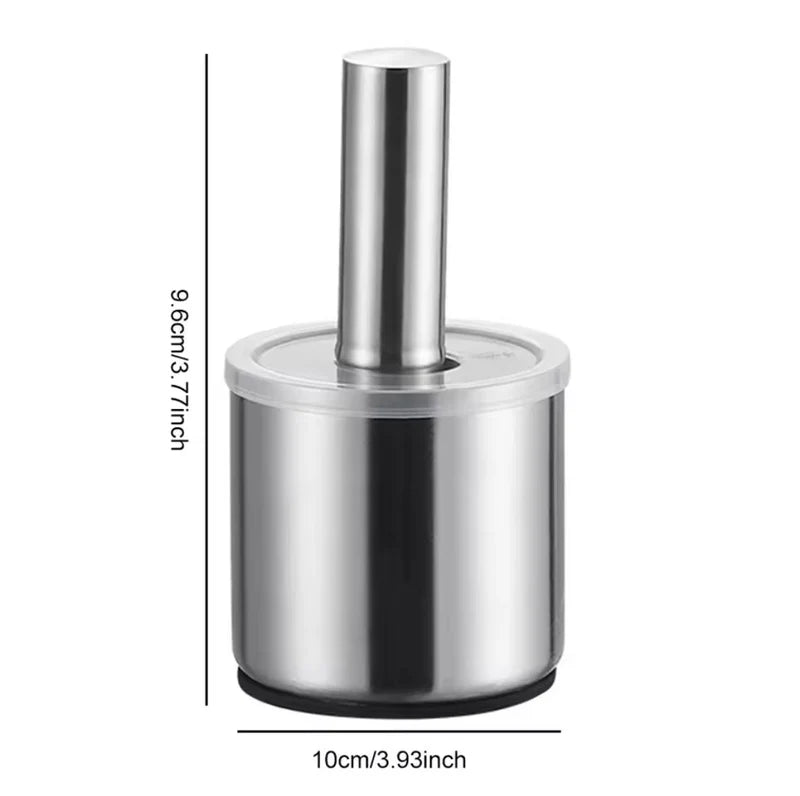 Stainless steel container with dimensions on a white background