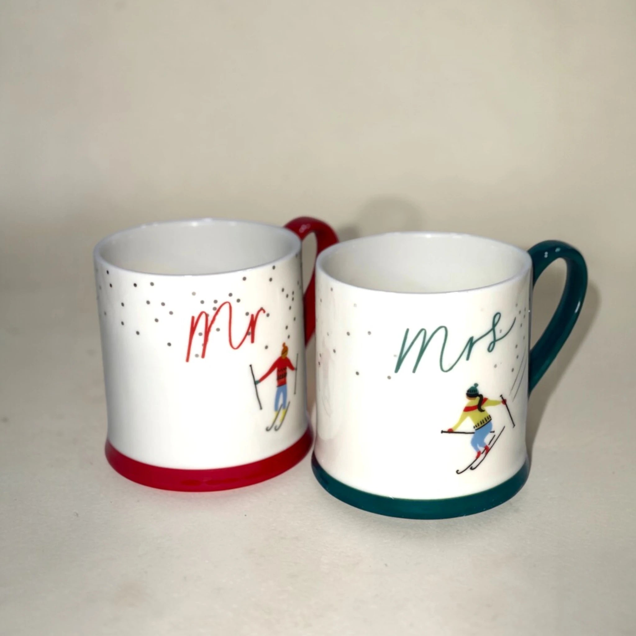 Mr & Mrs Alpine Ski Couple Mug Set