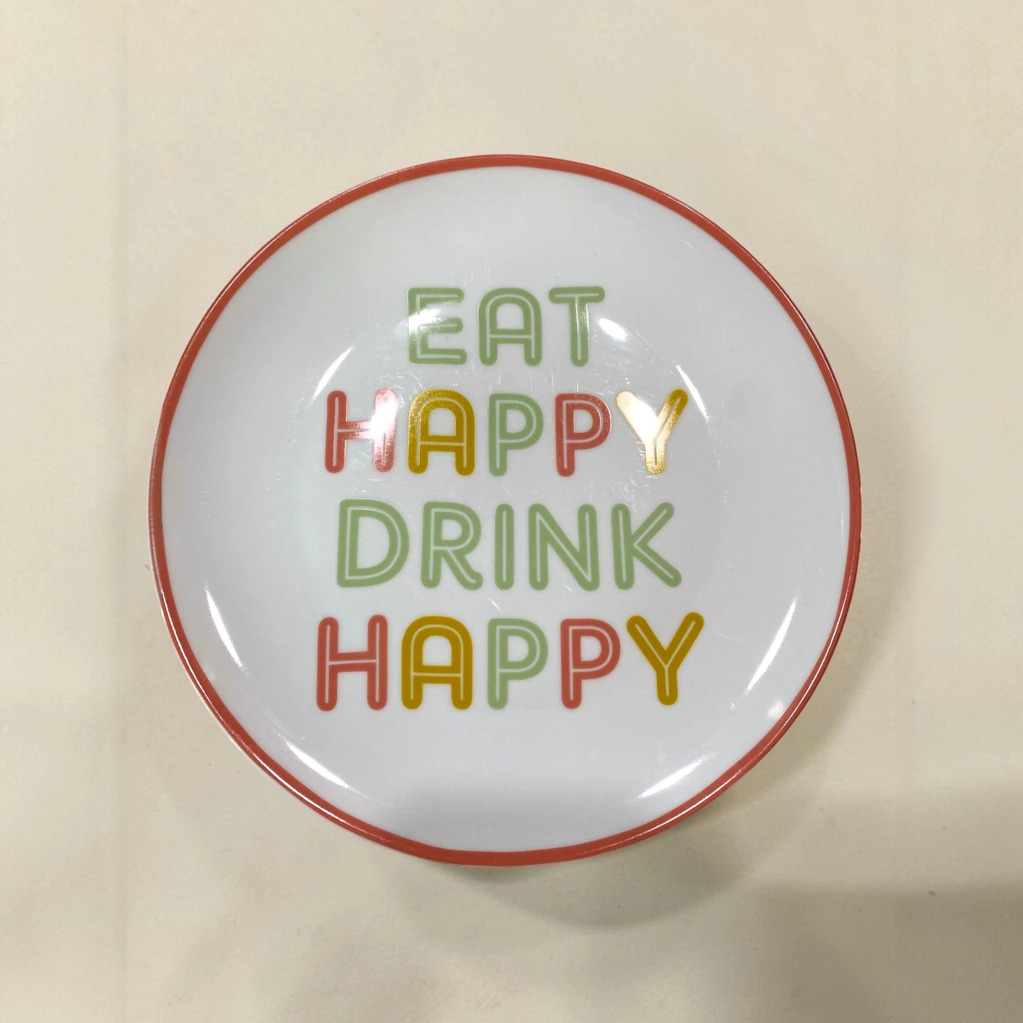 “Eat Happy Drink Happy” Textured Fluted Ceramic Plate
