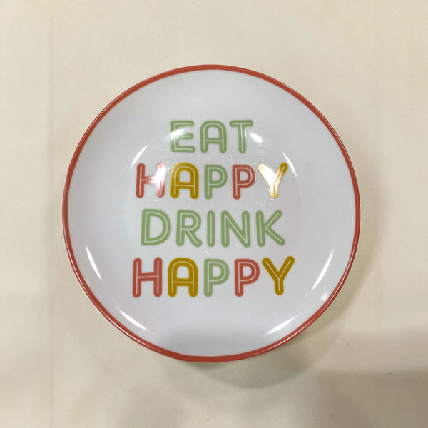 “Eat Happy Drink Happy” Textured Fluted Ceramic Plate
