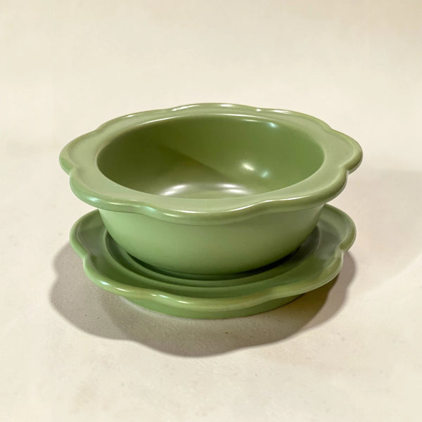 Sage Bloom Ceramic Bowl & Ripple Lid Set — Rare Find