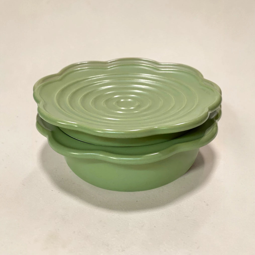 Sage Bloom Ceramic Bowl & Ripple Lid Set — Rare Find