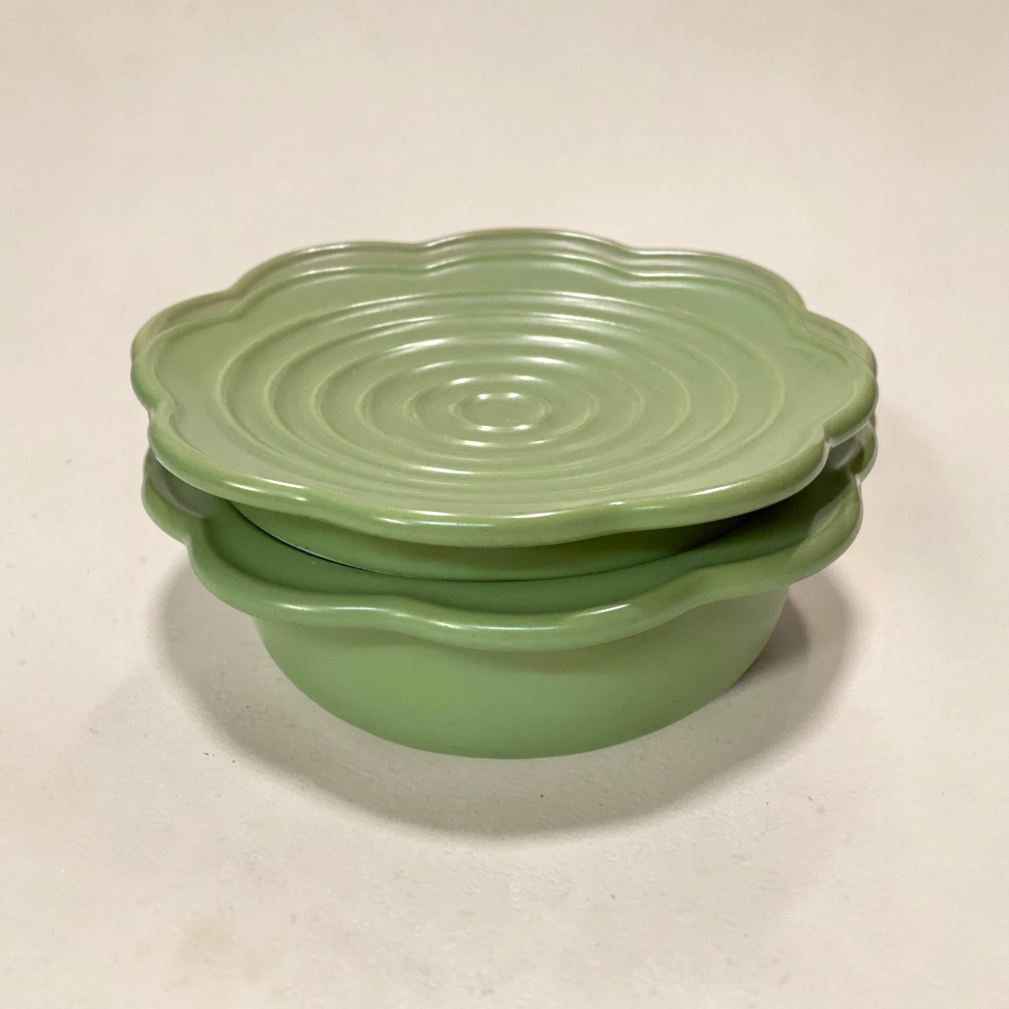 Sage Bloom Ceramic Bowl & Ripple Lid Set — Rare Find