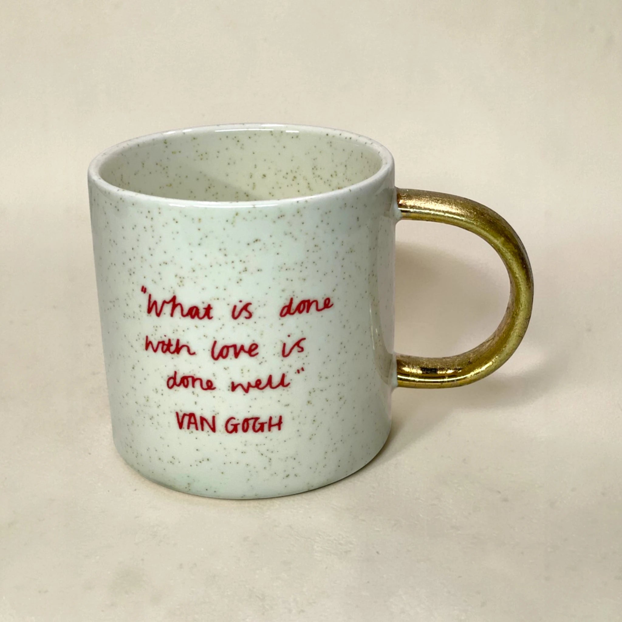 “Crazy in Love” Artistic Quote Ceramic Mug with Gold Handle — Rare Find
