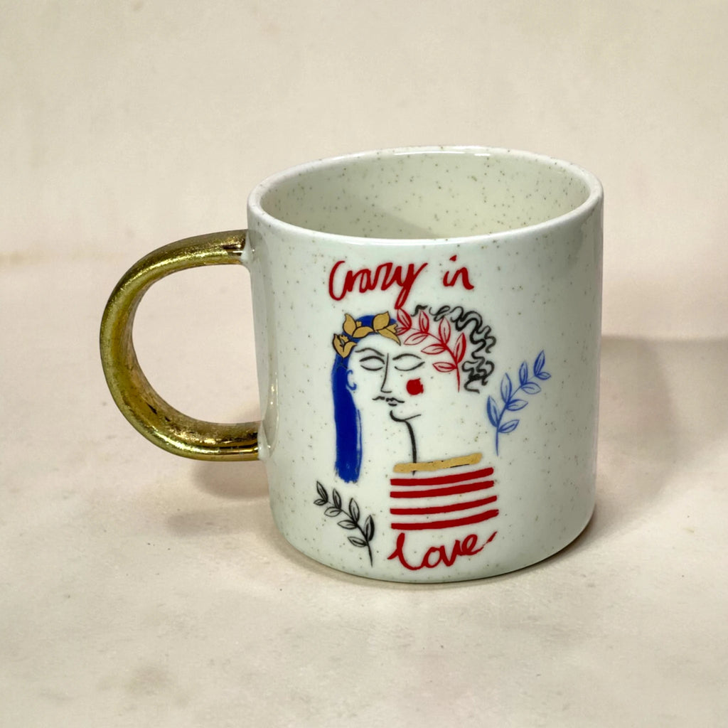 “Crazy in Love” Artistic Quote Ceramic Mug with Gold Handle — Rare Find