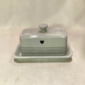 Minimalist Heart Pinstripe Ceramic Butter Dish with Crazed Glaze — Rare Find