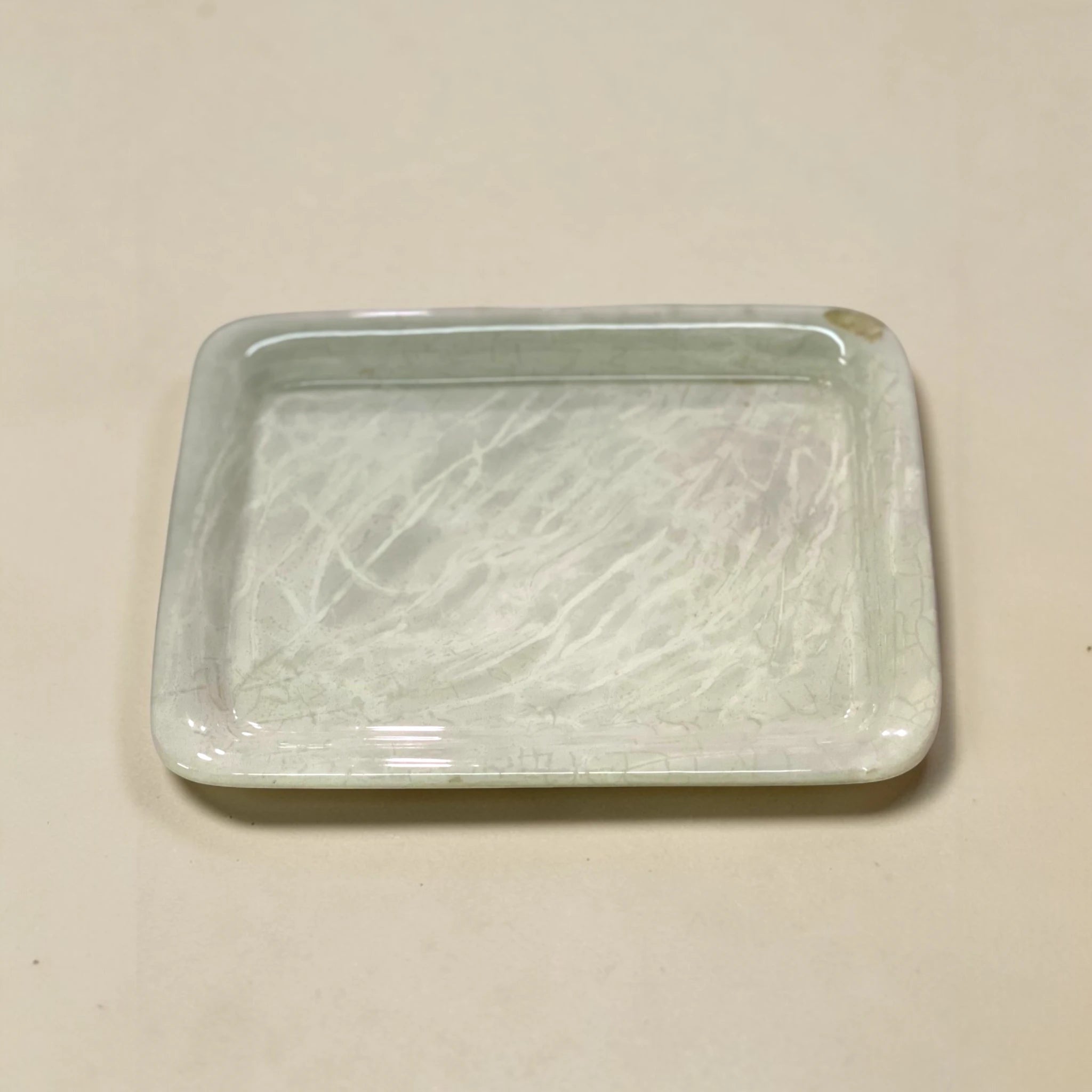 Minimalist Heart Pinstripe Ceramic Butter Dish with Crazed Glaze — Rare Find