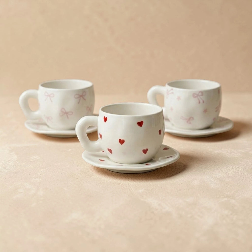 Morning Muse Ceramic Cup & Saucer – Aesthetic Coffee Set