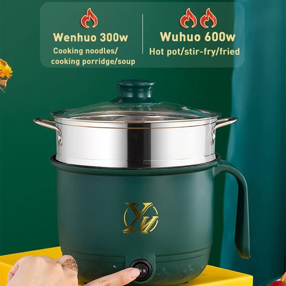 Green electric stove with control panel on a yellow platform against a green background