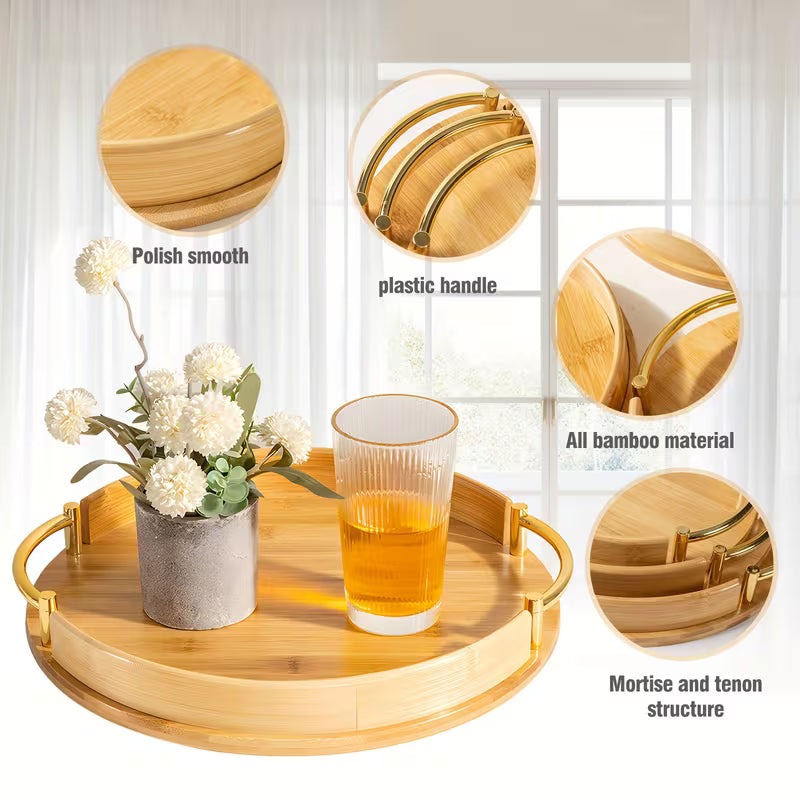 ServeAura – Premium Wooden Serving Tray Set (3 Pieces) - EzLyf