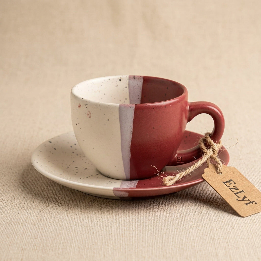 Tri-Tone Speckled Cup & Saucer Set