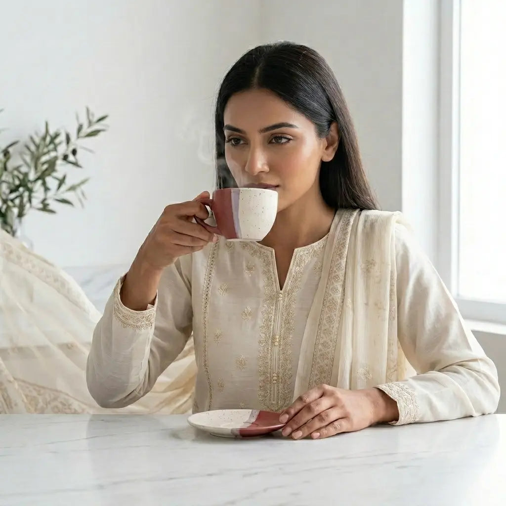Tri-Tone Speckled Cup & Saucer Set
