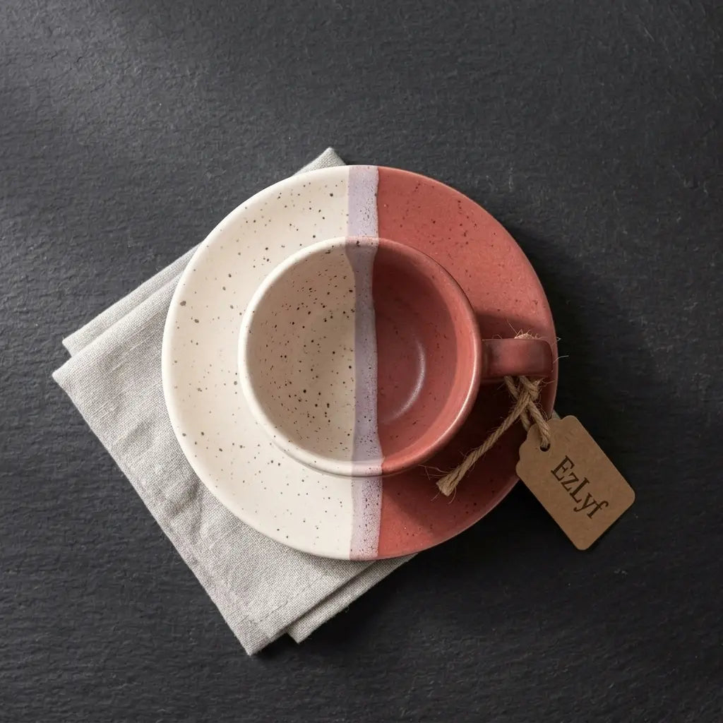 Tri-Tone Speckled Cup & Saucer Set