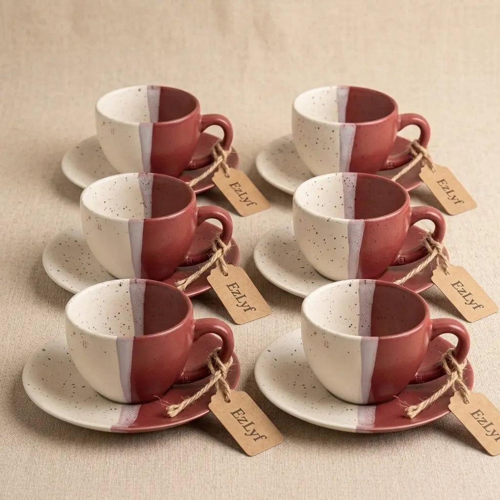 Tri-Tone Speckled Cup & Saucer Set