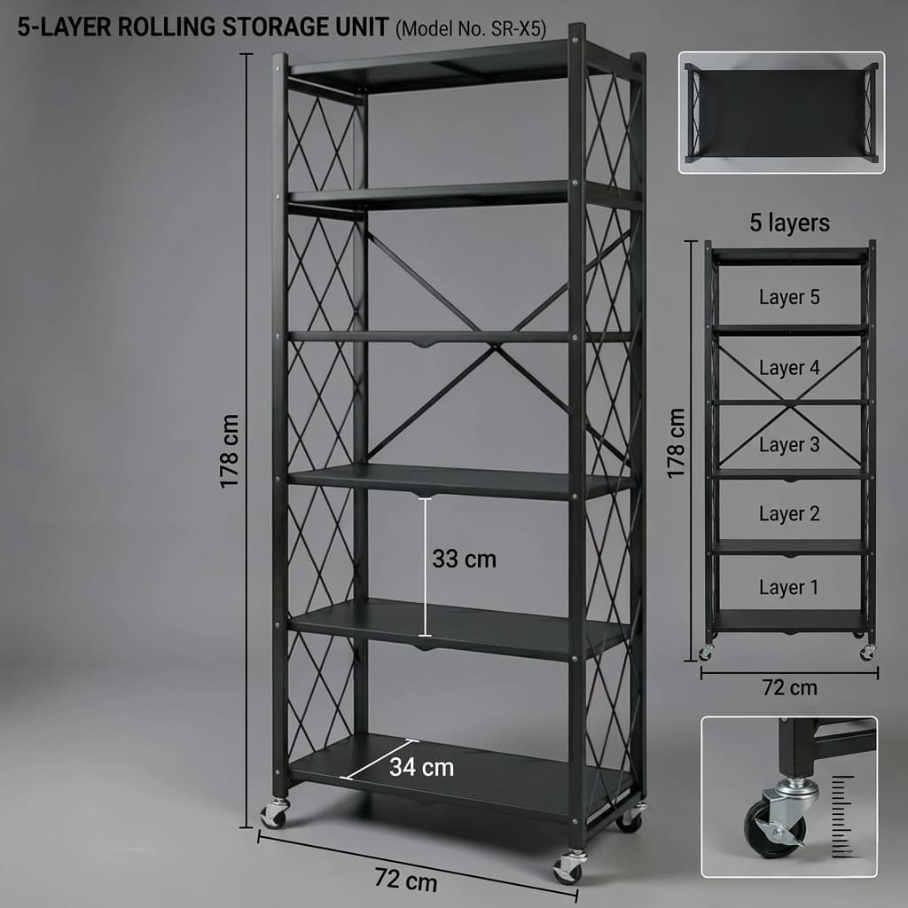 TrolleyPro Multi-Layer Kitchen Trolley – 4 Tier & 5 Tier Organizer - EzLyf