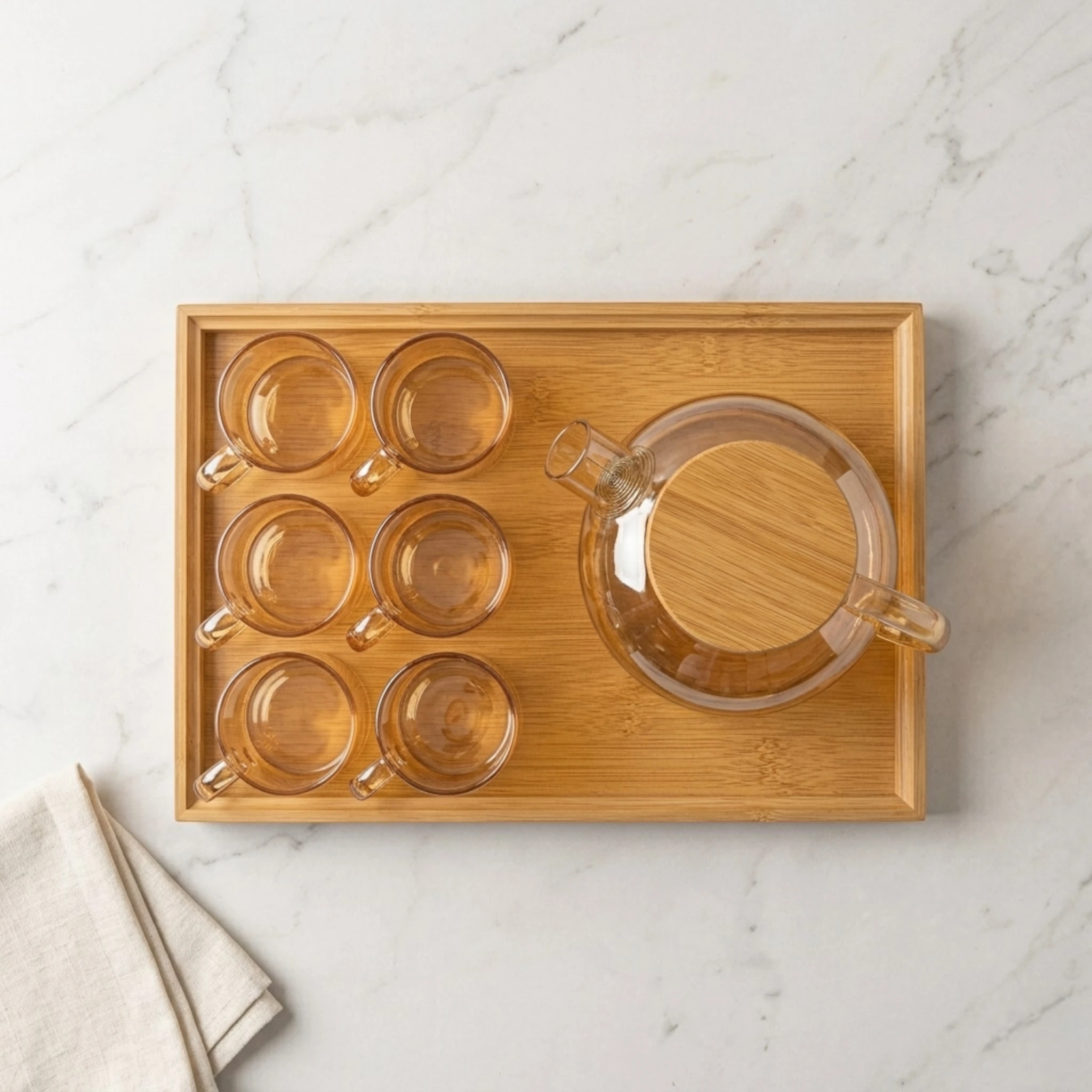 Glass Tea Set with Bamboo Tray – Minimal Luxe Edition