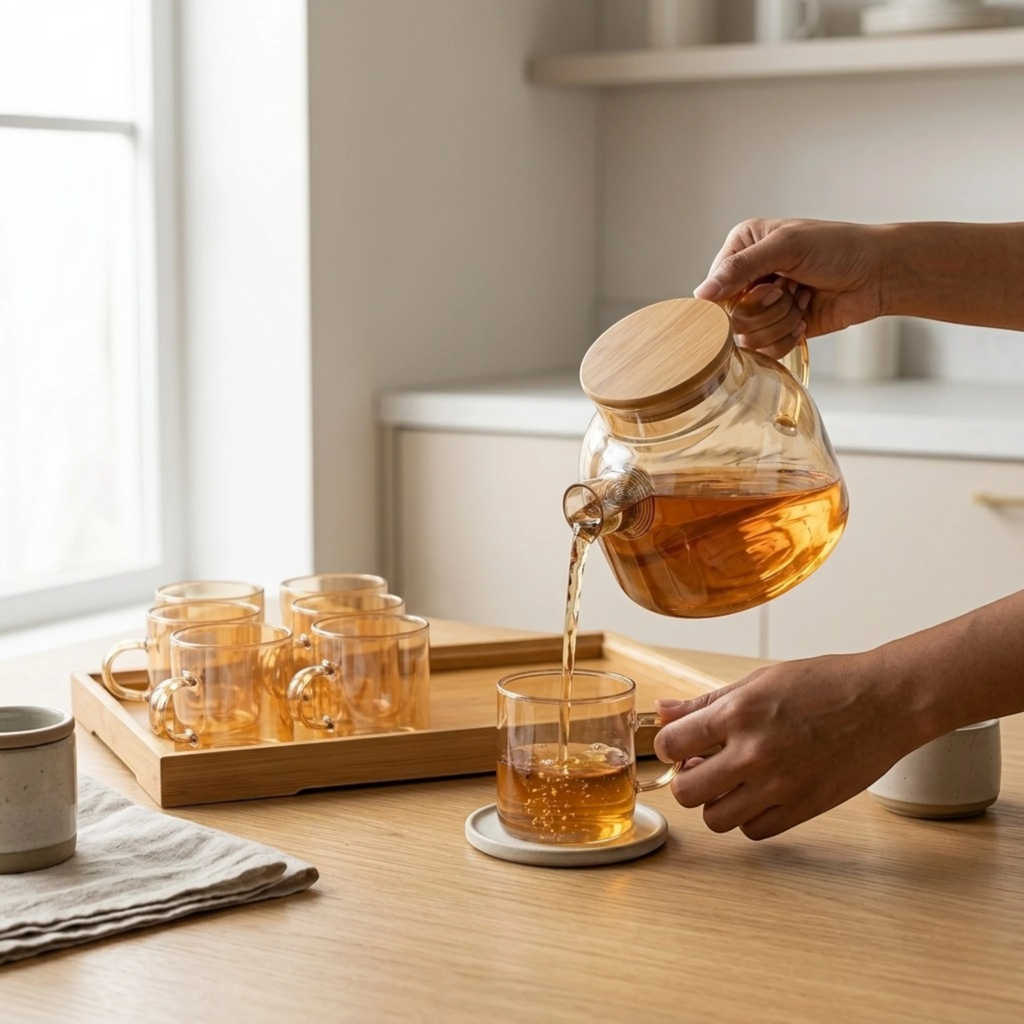 Glass Tea Set with Bamboo Tray – Minimal Luxe Edition