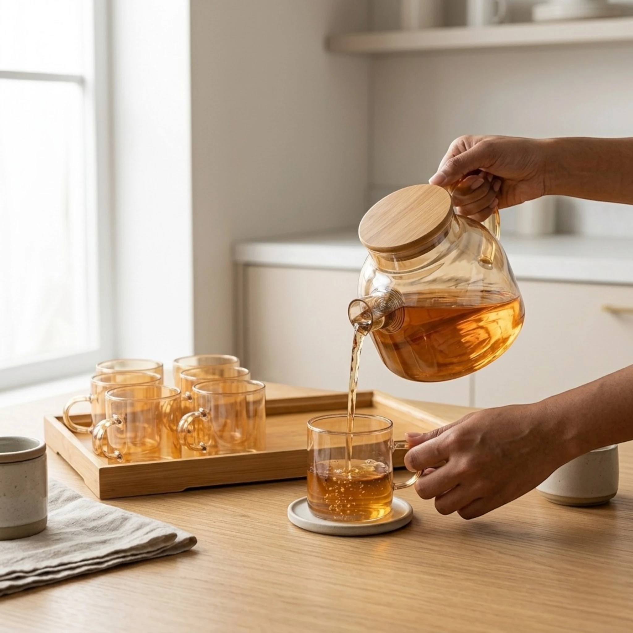 Glass Tea Set with Bamboo Tray – Minimal Luxe Edition