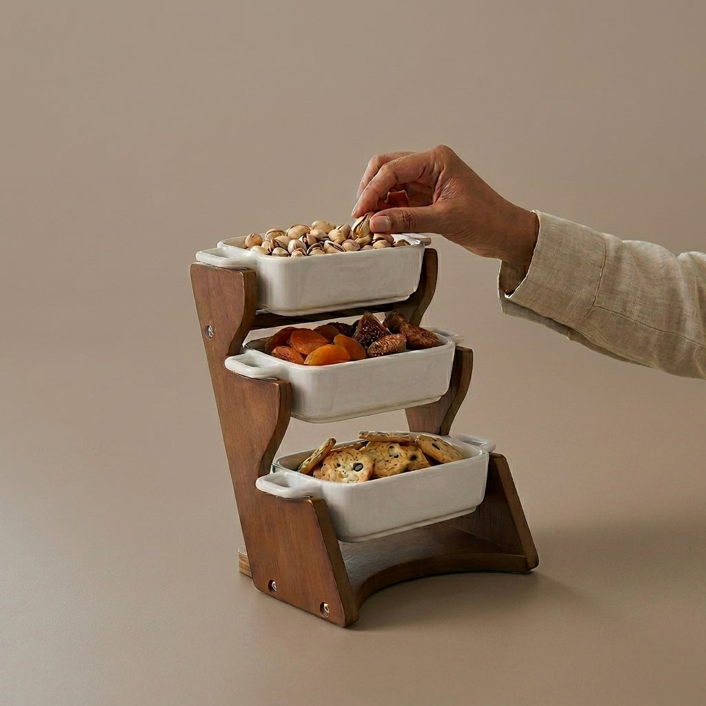 Three-Tier Ceramic Serving Station