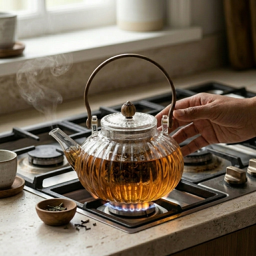 Borosilicate Glass Stovetop Teapot – Ribbed Luxe Edition