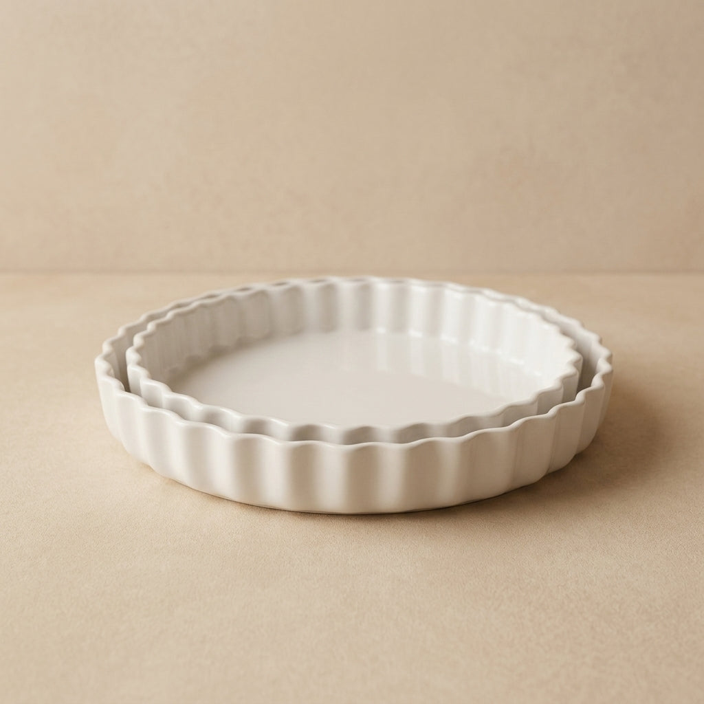 Scalloped Ceramic Pie Platter Set