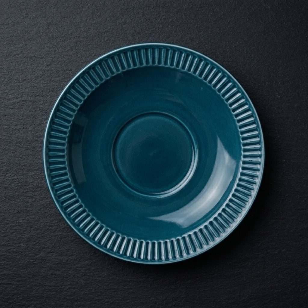Teal Ribbed Ceramic Side Plates – 7 Piece Set